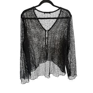 Vtg Y2K Open Net Mesh Sequined Black Whimsygoth Cardigan L/XL Fairy Witchy EUC